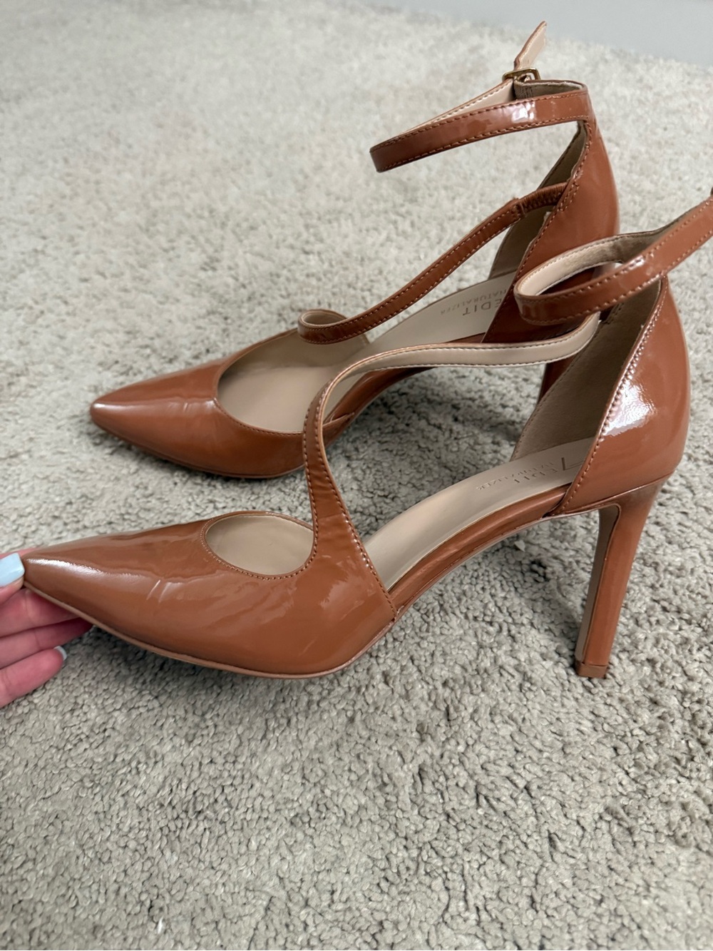 Naturalizer Brown Patent Leather Pointed Ankle-Strap Heels - Picture 3 of 7